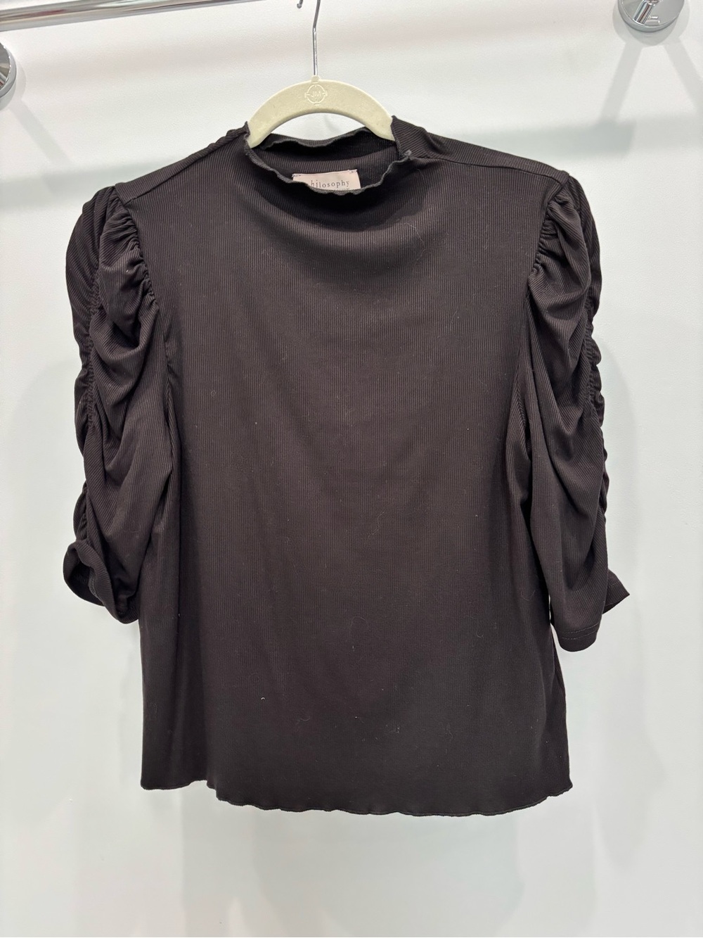 Philosophy Black Ruched Puff Sleeve Short Sleeve Top